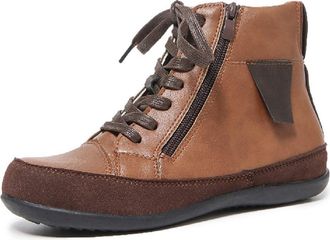 Generic Womens Round Toe Lace Up Ankle Boots Comfort Soft Sole Work Walking Flat Shoes with Side Zipper (7.5,Brown)