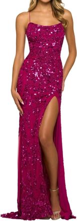 Sherri Hill Sequin Embellished Gown In Bright Fuschia