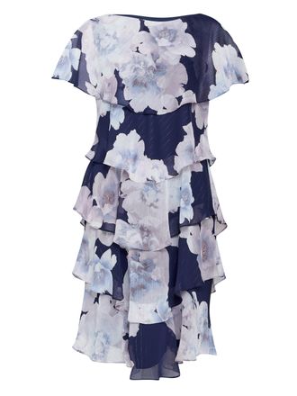 Gina Bacconi Womens Hara Printed Tiered Dress - Floral - Size 12 UK