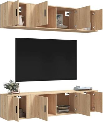 Berkfield Home Classic 6 Piece TV Cabinet Set Sonoma Oak Engineered Wood in Light Tan