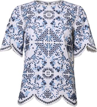 Dolce & Gabbana Blue Lace Eyelet Crew Neck Blouse Womens Top (Pre-Owned)