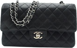 Chanel Borsa a spalla Double Flap media in pelle Caviar 2008-2009 - Nero