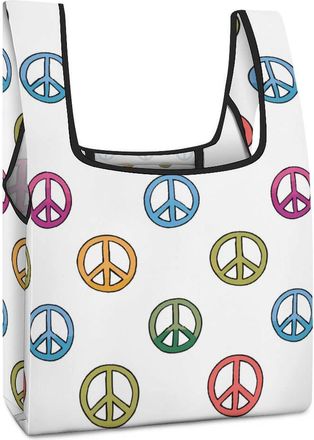 Generic Colorful Peace Sign Shopping Bag Reusable Grocery Tote Bag Foldable Handbag for Travel Picnic
