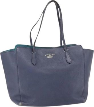 Gucci Pre-owned Leren Tote Bag - Dames - Vintage Shopper - Blauw - ONE Size - Leer - Vintage