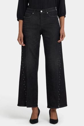 NYDJ Teresa Jeans Womens French Nightfall Denim Rhinestone Wide Leg GBO3883