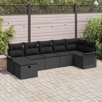 vidaXL Conjunto De Sof&aacute; De Jard&iacute;n Con Coj&iacute;n 7 Pcs Negro Polirat&aacute;n