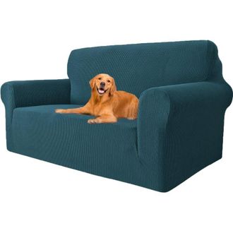 OEM Funda El&aacute;stica Para Sof&aacute; De 2 Plazas Con Reposabrazos, Funda S&uacute;per El&aacute;stica Para Perros Y Gatos, Resistente A Las Manchas (verde Oscuro, Ancho Del Sof