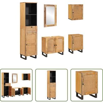 vidaXL Armadi da bagno - Set da Bagno con cassetto Naturale Legno di mango massello