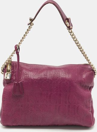 Carolina Herrera Purple Monogram Embossed Leather Lock Shoulder Bag