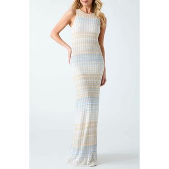 Guess Rosalyn Metallic Sleeveless Knit Maxi Dress in Light Blue/beige/white at Nordstrom, Size X-Small