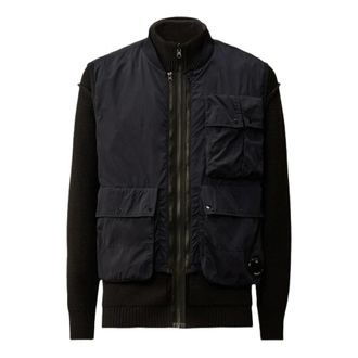 C.P. Company Light Jackets, male, Blue, Size: M Cotton Mixed Zipped Cardigan