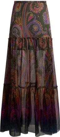Etro Silk Maxi Skirt With Placed Paisley Print