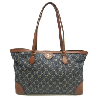Gucci Ophidia Blue Brown Denim Leather Tote Bag (Pre-Owned)