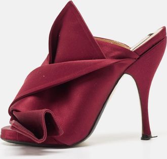 N&deg;21 N21 Burgundy Satin Raso Knot Peep Toe Mules