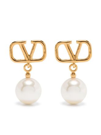 Valentino Garavani Golden Crystals and pearl Vlogo earrings