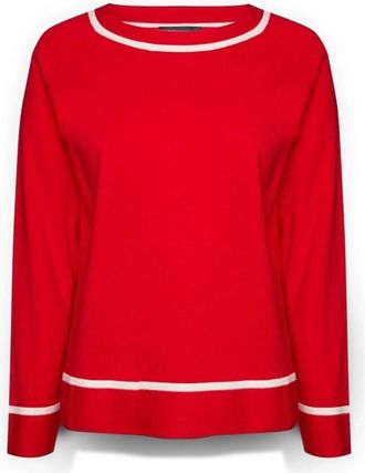 Elena Miro Gestreept Viscosemix Jersey - Dames - Ronde hals truien - Rood - M - Polyester - Truien & Vesten