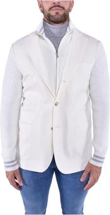 Eleventy Wollen jasje met gebreide details - Heren - Blazers - Wit - L - Wol - Jassen