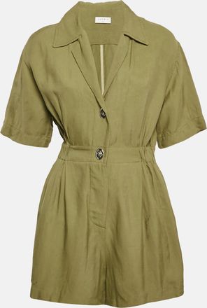 Sandro Khaki Green Linen Blend Turnlock Button Playsuit