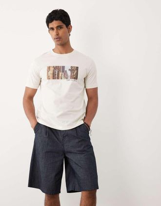 GANT T-shirt a maniche corte color crema con grafica di immagine-Neutro