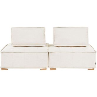 Beliani Sofa Off-White Fabric Upholstery Solid Wood Legs 2 Seater Modular Modern Quilted Seat Living Room TIBRO