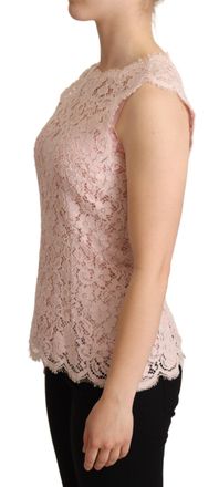 Dolce & Gabbana Womens Pink Floral Lace Sleeveless Tank Blouse Top Cotton Rayon Nylon