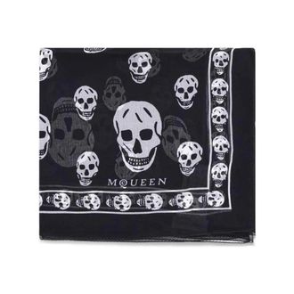 Alexander McQueen Skull Motif Silk Scarf with Monograms - female - Alexander McQueen - Silk Scarves - Black - ONE SIZE - Accessories