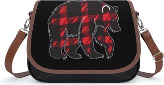Generic Plaid Bear Crossbody Bags for Women Shoulder Messenger Bag Purse Handbags