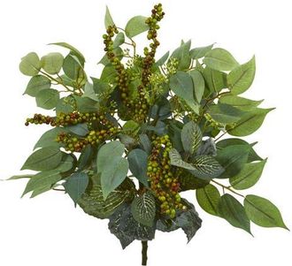 Nearly Natural 14-in Mixed Ficus, Fittonia and Berries Bush Artificial Plant in Green at Nordstrom