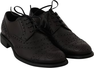 Dolce & Gabbana Mens Black Leather Wingtip Oxford Dress Shoes Bordeaux
