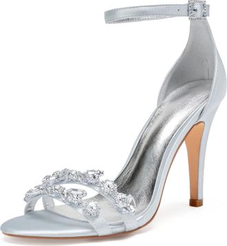Generic Wedding Shoes Women Open Toe Heels Bridal Ankle Strap Sexy Stiletto High Sandals for Party Prom Dating Wedding10.5Cm,Silver,9 UK