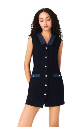 Maje Tweed dress with denim details in Navy at Nordstrom, Size 36 Eu