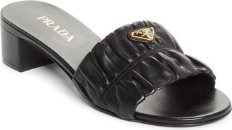 Prada Ruched Logo Sandal in Nero at Nordstrom, Size 10.5Us
