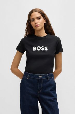 Boss Orange by Hugo Boss T-Shirt BOSS ORANGE Elogo Premium Damenmode, Damen, Gr. XL (42), schwarz (schwarz 001), Jersey, Obermaterial: 100% Baumwolle, unifarben, regular fit h