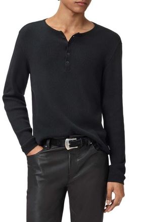 John Varvatos Javis Organic Cotton & Cashmere Rib Henley in Black at Nordstrom, Size Xx-Large
