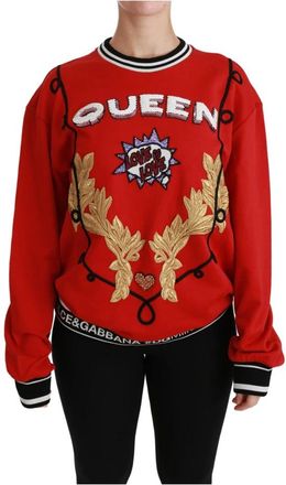 Dolce & Gabbana Rode Queen Love Paillet Trui - Dames - Sweatshirts - Rood - L - Katoen - Hoodies & sweatvesten