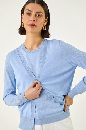 Roman Shimmer Trim Knit Cardigan