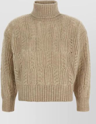 Agnona cashmere silk openwork turtleneck sweater