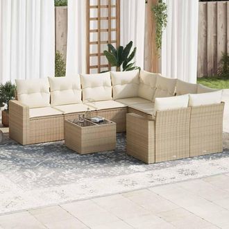 vidaXL Set De Sof&aacute;s De Jard&iacute;n 9 Pzas Con Cojines Rat&aacute;n Sint&eacute;tico Beige Vidaxl