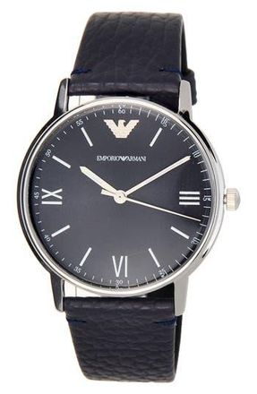 Emporio Armani Mens Kappa 3-Hand Quartz Leather Strap Watch, 41mm at Nordstrom Rack