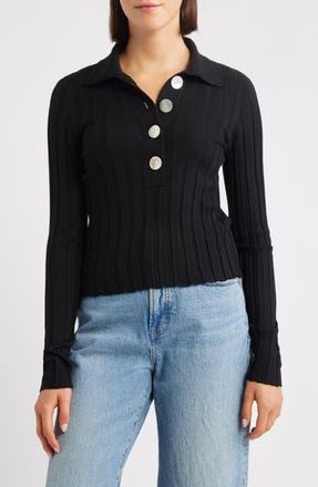Madewell Merino Wool & Silk Polo Sweater in Black at Nordstrom Rack, Size Xx-Small