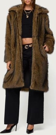 Edikted Saphira Oversize Faux Fur Coat in Brown at Nordstrom, Size X-Small