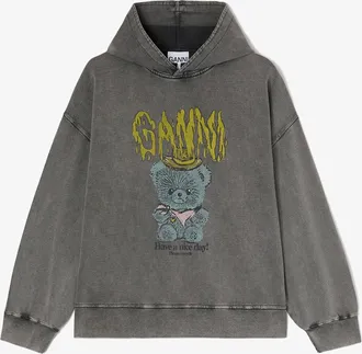 Ganni Black Vintage Wash Hoodie - Size XXS Organic Cotton