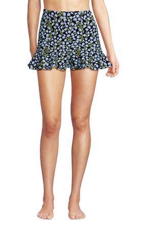 Lands End Ruffle Hem Mini Swim Skirt in Navy Mini Bloom Floral at Nordstrom, Size 14