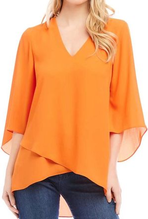 Karen Kane Taci Bracelet Sleeve Asymmetrical Top In Tangerine