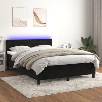 vidaXL Vidaxl - Cama Box Spring Colch&oacute;n Y Led Terciopelo Negro 140x190 Cm