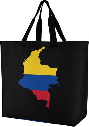 Generic Colombia Flag Map Large Reusable Shopping Bag Lightweight Foldable Tote Bags Washable Shoulder Handbag