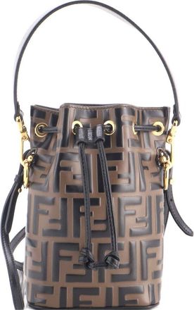 Fendi Fendi Brown Zucca Embossed Leather Mon Tresor Bucket Bag Mini (Authentic Pre- Loved)