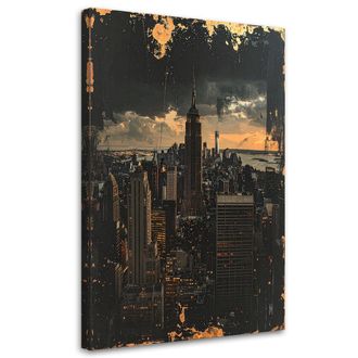 Feeby Impresi&oacute;n De Imagen, Horizonte De Nueva York Ciudad Retro Negro Y Dorado, 70x100