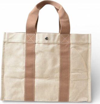 Herm&egrave;s Beige Canvas Handbag Tote Bag (Pre-Owned)