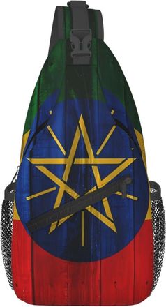 Generic Rustic Wood Ethiopia Flag Sling Bag With Zipper Crossbody Bag Anti Theft Crossbody Bags For Casual Women Men